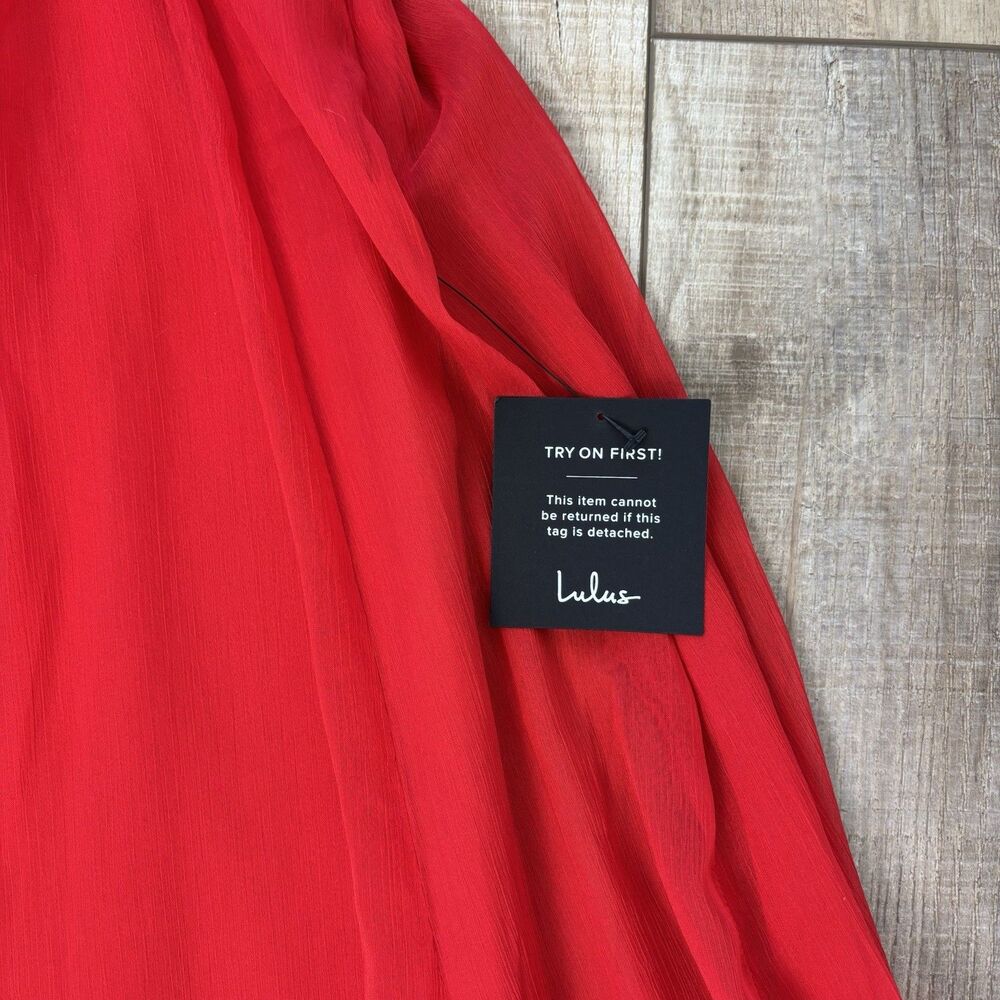 Lulus Women Dress XL Ideal Perception Midi Red Flutter Sleeve V Neck Wedding NWT - Picture 8 of 16